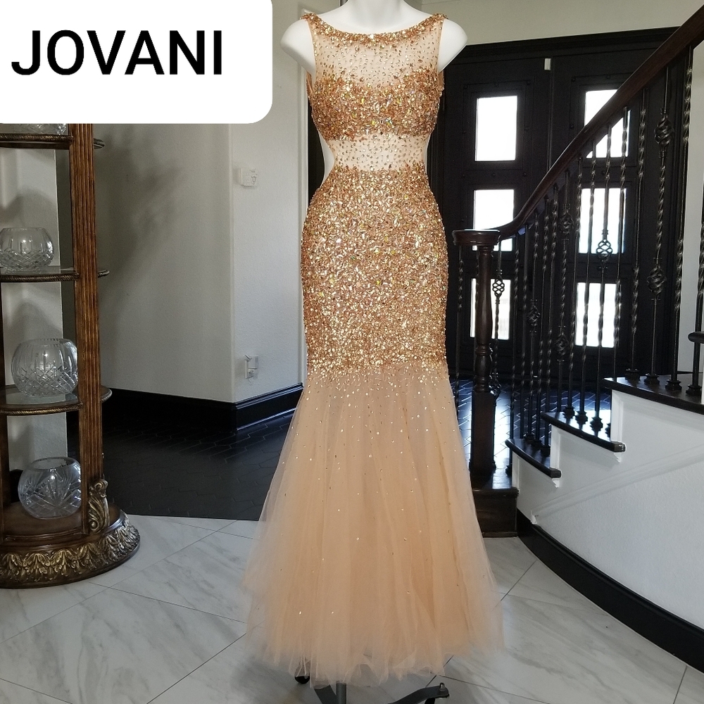 Stunningly Fabulous Jovani Gorgeous Gold Beaded Party / Prom/ Formal/Pagent Gown